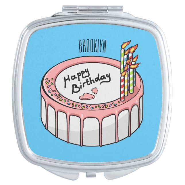 Birthday cake cartoon illustration  compact mirror (Front)