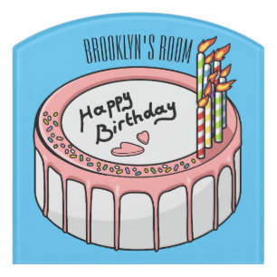 Birthday cake cartoon illustration door sign