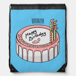 Birthday cake cartoon illustration drawstring bag
