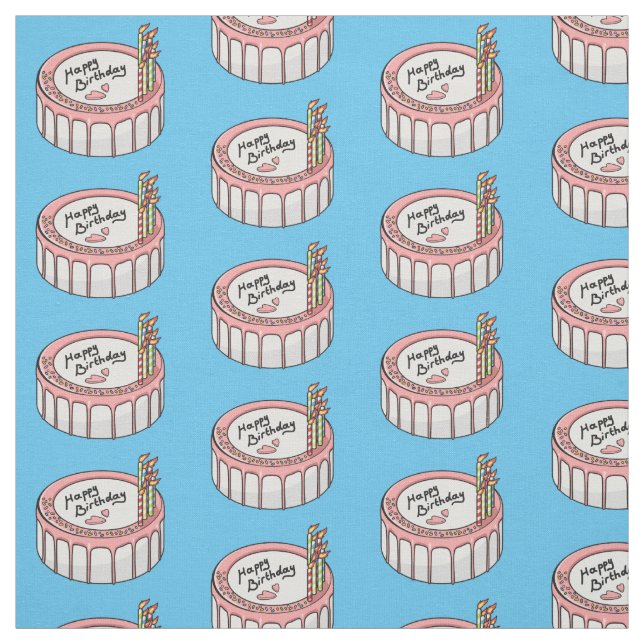Birthday cake cartoon illustration fabric (Swatch)