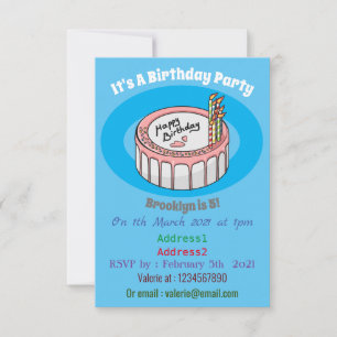 Birthday cake cartoon illustration invitation