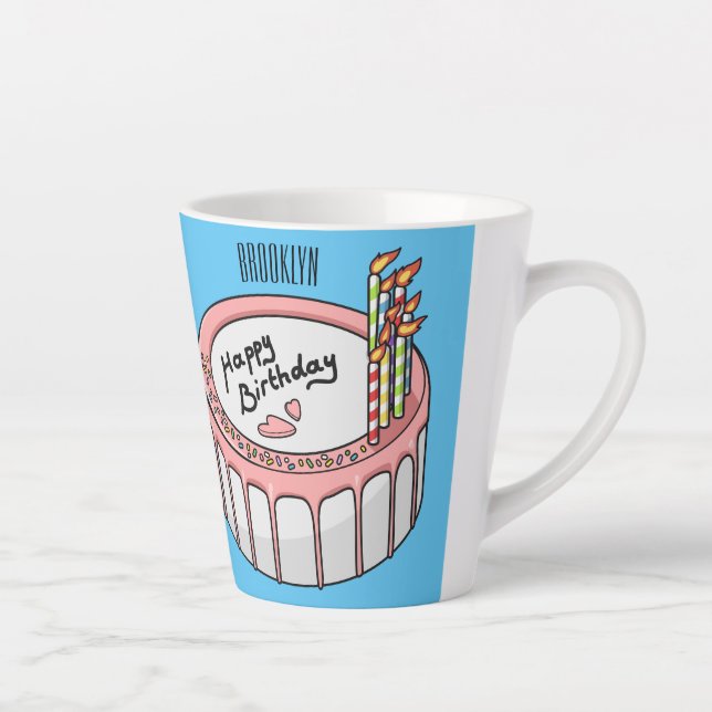 Birthday cake cartoon illustration  latte mug (Right)