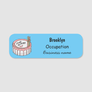 Birthday cake cartoon illustration name tag
