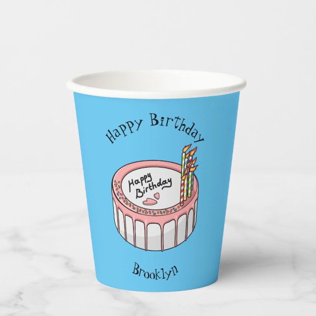 Birthday cake cartoon illustration  paper cups (Front)