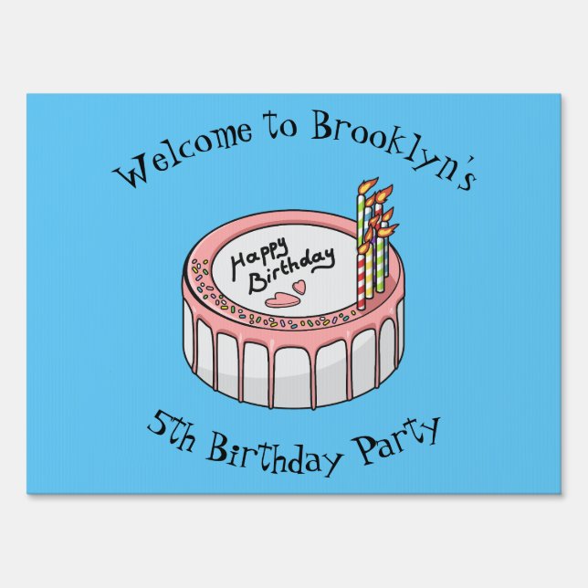 Birthday cake cartoon illustration sign (Front)