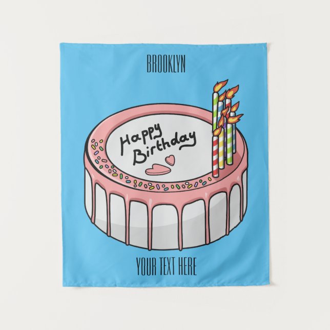 Birthday cake cartoon illustration  tapestry (Front)