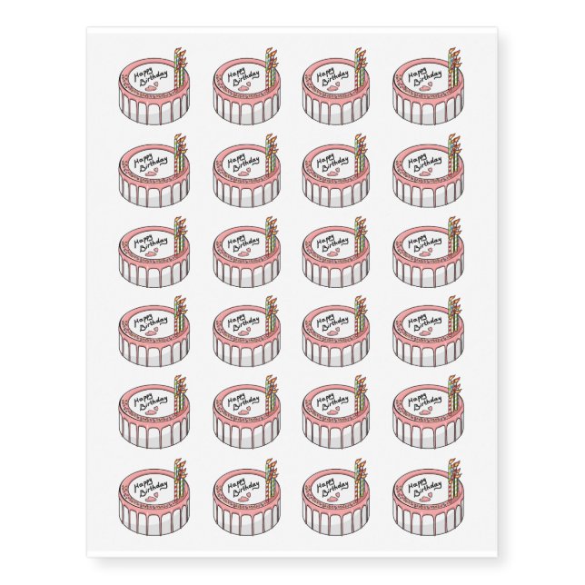 Birthday cake cartoon illustration  temporary tattoos (Front)