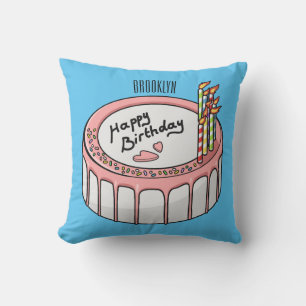 Birthday cake cartoon illustration throw pillow