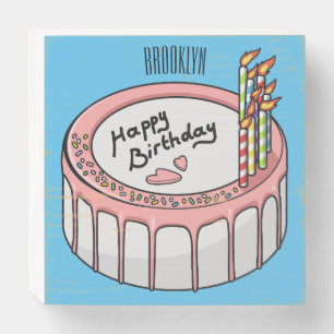 Birthday cake cartoon illustration wooden box sign