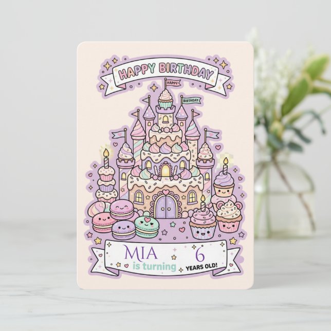 Birthday Cake Castle Customized Invitation Card  (Standing Front)