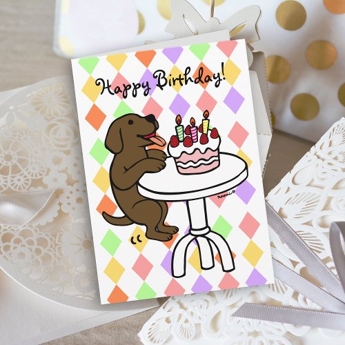 Birthday Cake Chocolate Labrador Cartoon Card