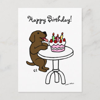 Birthday Cake Chocolate Labrador Cartoon Postcard