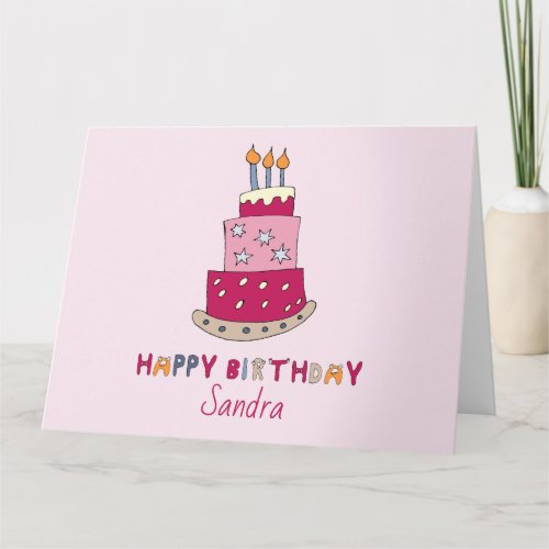 Birthday cake Cute cake with cream and candles Card