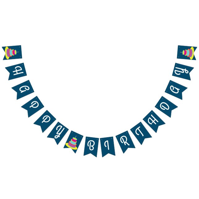 Birthday Cake Cute Colorful 1st Party Theme Bunting Flags (All)