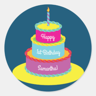 Birthday Cake Cute Colorful 1st Party Theme Classic Round Sticker