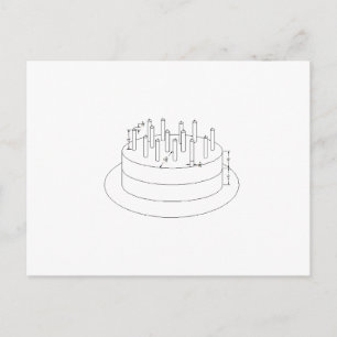 Birthday Cake - Drafted Architectural Style Postcard