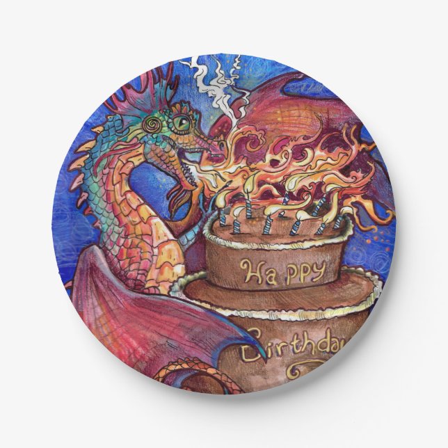 Birthday Cake Dragon Paper Plates (Front)
