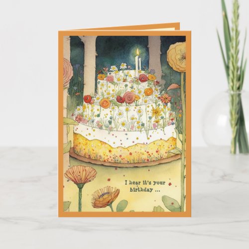 Birthday cake flowers and forest cute candle card