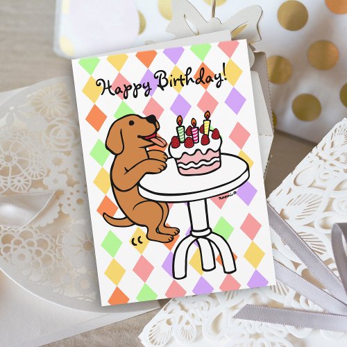 Birthday Cake Fox Red Labrador Cartoon Card