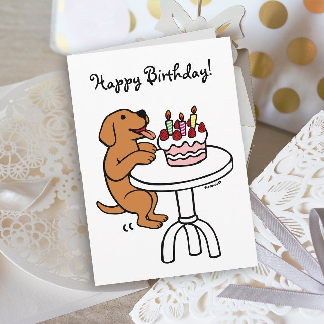 Birthday Cake Fox Red Labrador Cartoon Plain Card (Birthday Cake Fox Red Labrador Cartoon Birthday Card with plain white background for dog lovers.)