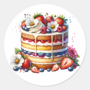 Birthday Cake full of Berries Classic Round Sticker