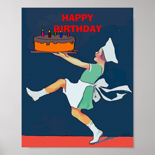 Birthday Cake, girl with bowl, Kitchen Poster (Front)