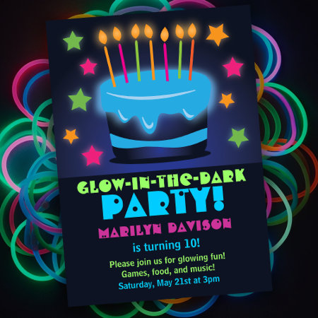 Birthday Cake Glow In The Dark Party Invitations