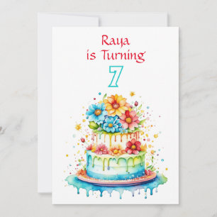 Birthday Cake Illustration Girl's Birthday Party Invitation