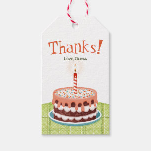 Birthday cake in pink with one candle gift tags