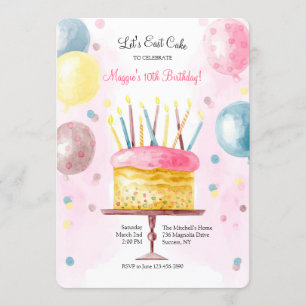 Birthday Cake in Watercolor Invitation