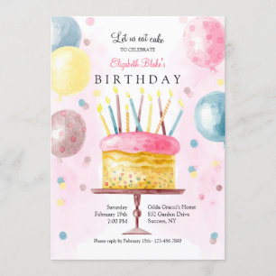 Birthday Cake in Watercolor Invitation