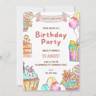 Birthday Cake Kids Party Invitation 