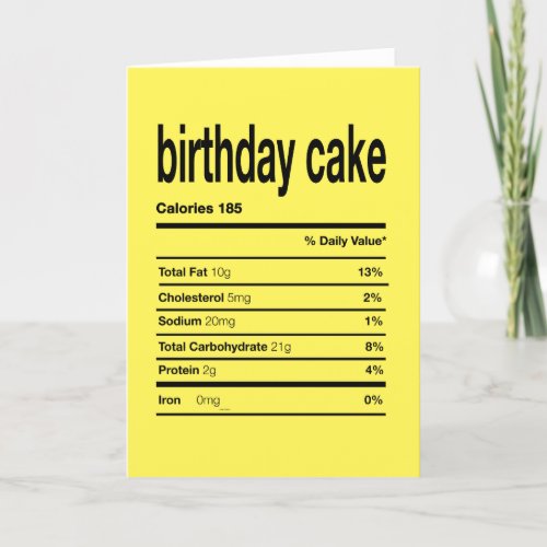 Birthday Cake Nutritional Information Thank You Card