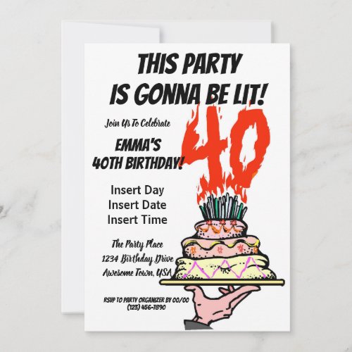 Birthday Cake on Fire with 40 Candles Card