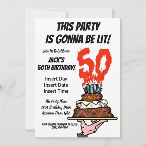 Birthday Cake on Fire with 50 Candles Card