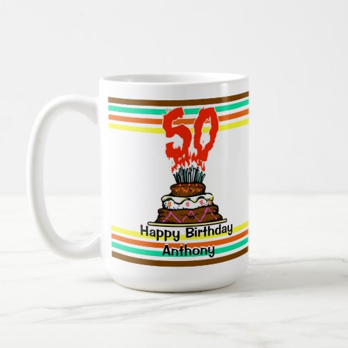 Birthday Cake on Fire with 50 Candles Coffee Mug
