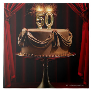 BIrthday Cake on Stage with number 50 candles Ceramic Tile