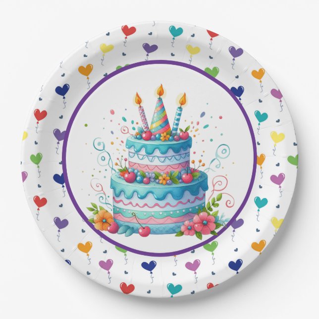 Birthday Cake  Paper Plates (Front)