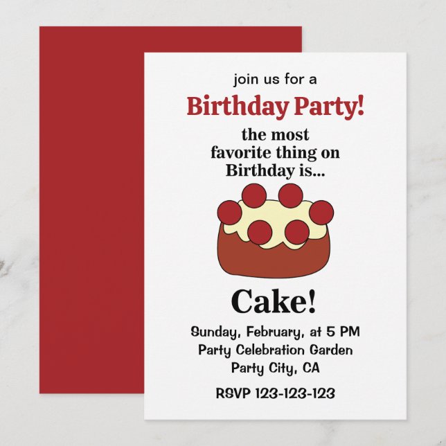 Birthday Cake Party Invitation (Front/Back)