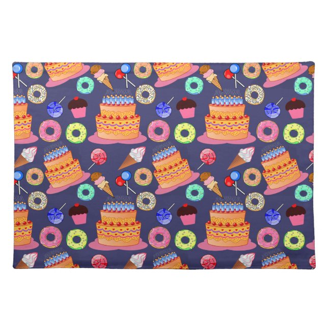 Birthday Cake Pastry Pattern Design Cloth Placemat (Front)