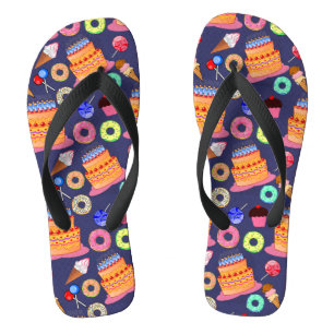Birthday Cake Pastry Pattern Design Flip Flops