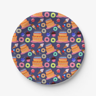 Birthday Cake Pastry Pattern Design Paper Plates