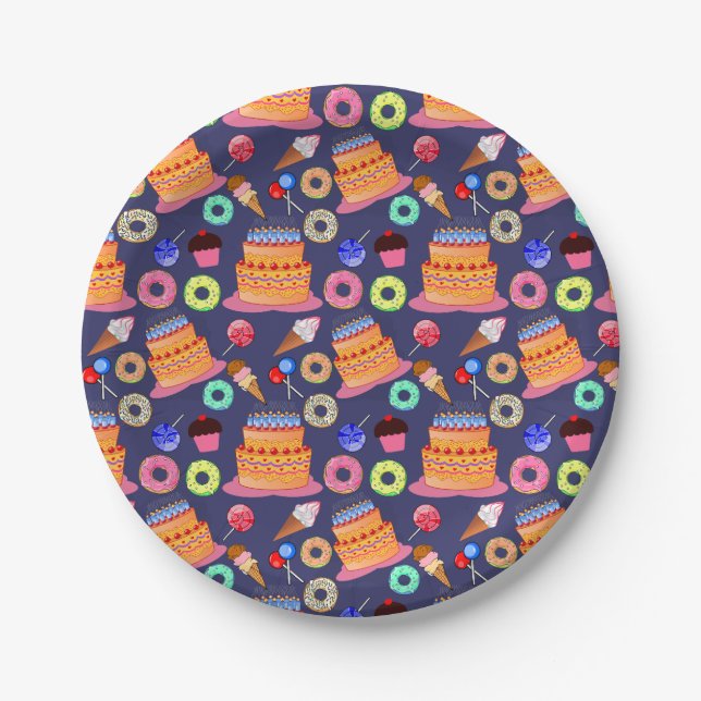 Birthday Cake Pastry Pattern Design Paper Plates (Front)