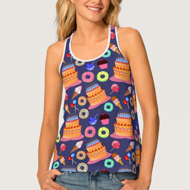 Birthday Cake Pastry Pattern Design Tank Top (Front)