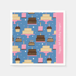 Birthday Cake Pattern Custom Name + Greeting Napkins