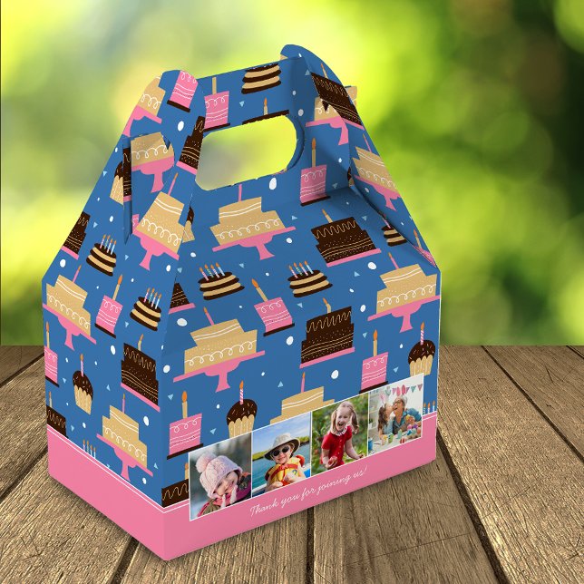 Birthday Cake Pattern Custom Name + Greeting Photo Favor Boxes (Creator Uploaded)