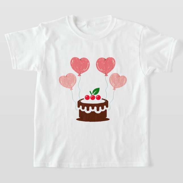 Birthday Cake Printed Girl's Basic T-Shirt (Laydown)