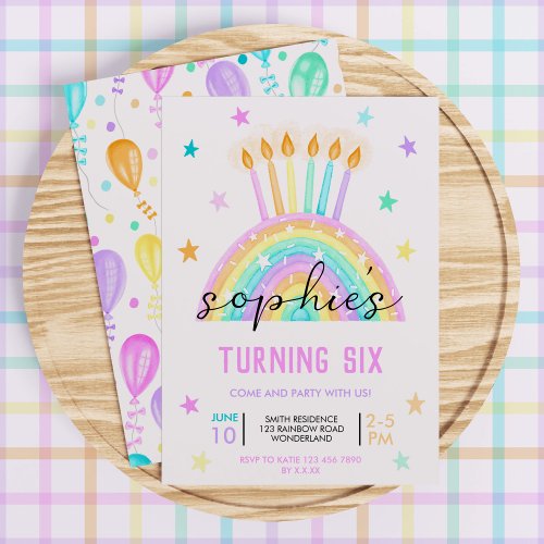 Birthday Cake Rainbow Girls Pastel Invitation