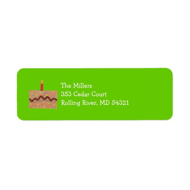 Birthday cake return address label (Front)