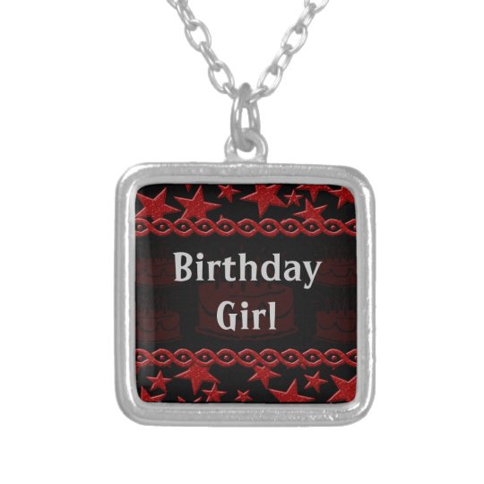 Birthday Cake Rock Star In Red Silver Plated Necklace